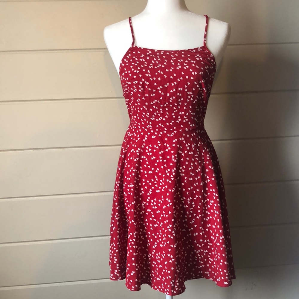 Confetti Heart Print Crisscross Tie Backless Cami Summer Dress Size Small - Picture 4 of 9